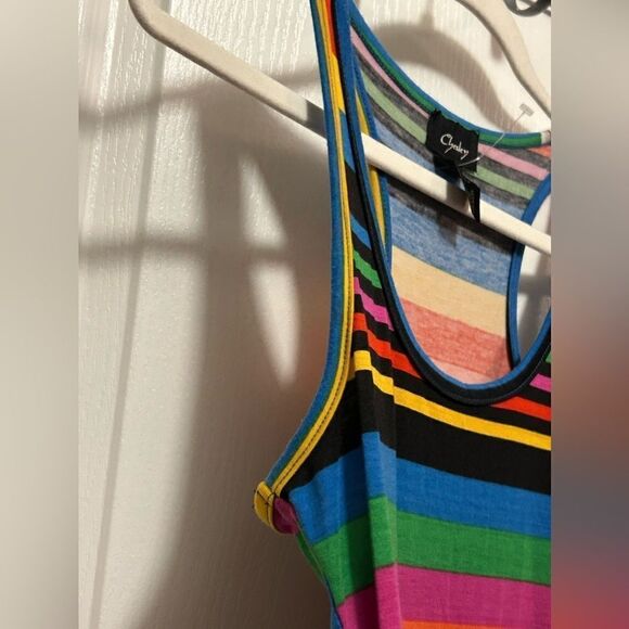 Chesley womens L rainbow striped multicolored maxi dress colorful retro slit EUC - Picture 11 of 14
